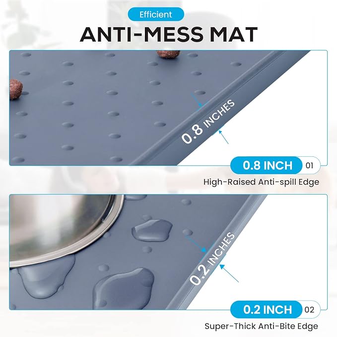 Dog Food Mat - 32” x 19” Pet Feeding Mat with Residue Collection Pocket - Large Silicone Dog Mat for Food and Water - Waterproof Dog and Cat Bowl Mat, High Edges to Prevent Spills, Navy Blue - Image 4