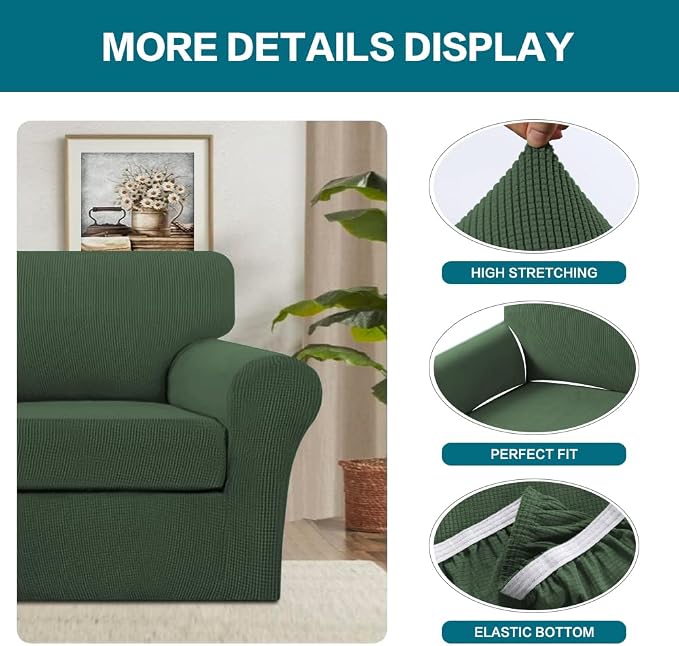 Turquoize 2 Piece Chair Covers Armchair Slipcovers for Living Room Armchair Sofa Cover with Individual Cushion Covers Feature Jacquard Fabric (Chair, Bronze Green) - Image 4