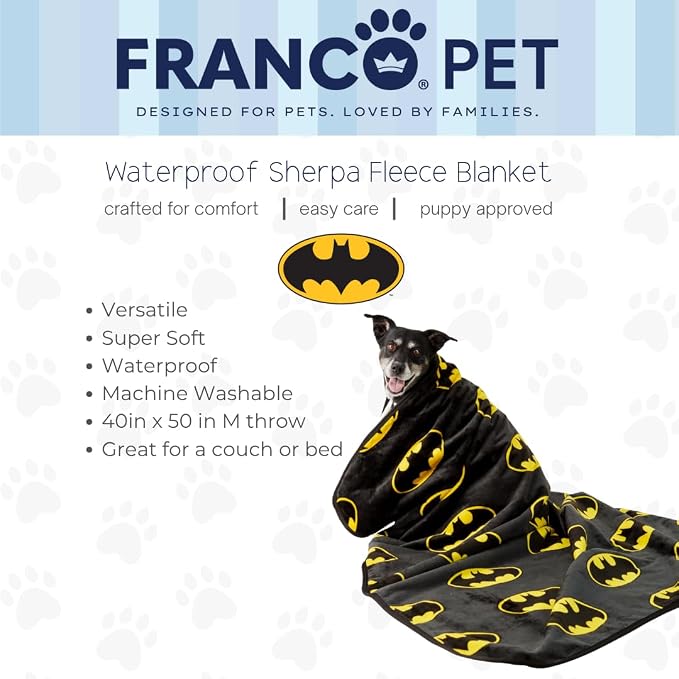Batman DC Comics Waterproof Dog Bed Cover, Large 40x50 Pet Blanket for Furniture Bed Couch Sofa, (Officially Licensed) by Franco - Image 2