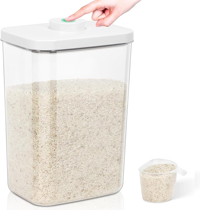 TBMax Large Airtight Food Container 6 Qt with Pop Up Lid & Measuring Cup for Rice, Flour, Cereal, Sugar, or Pet Food Storage, Rectangular Tall Food Storage Bin for Kitchen Pantry Organization by TBMax