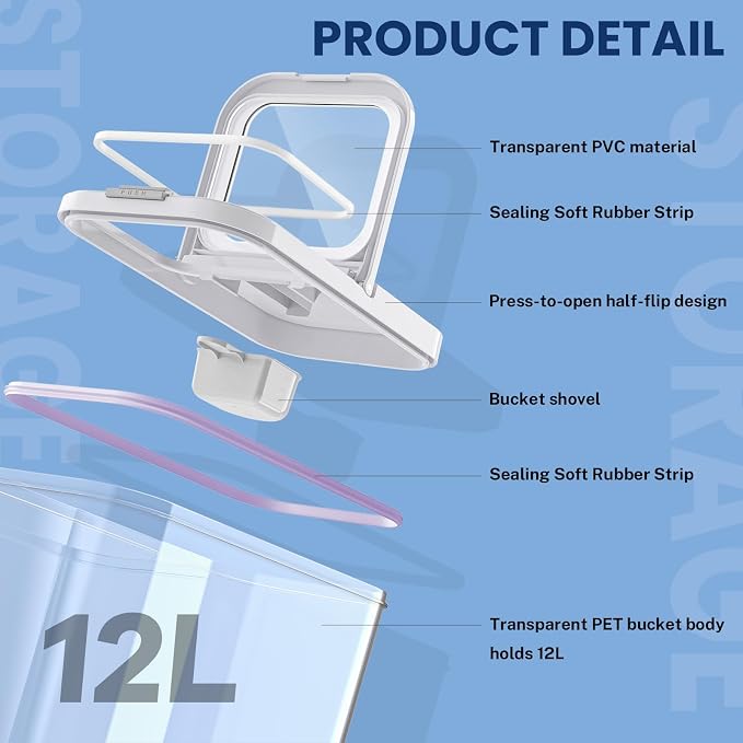 LEAWALK 12 Lbs Airtight Dog Cat Food Storage Container and Dog Treat Containers BPA-Free, PET Clear Stackable Pet Storage Bin, 1-Cup Scoop, 1-Sponge cleaning brush, Pop Top, With handle, Easy Mobility - Image 5