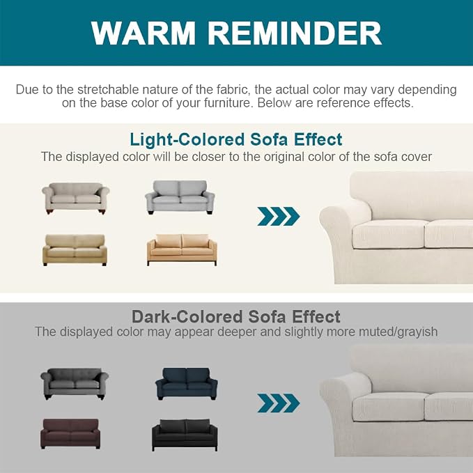 Turquoize 3 Piece Sofa Covers For 2 Cushion Couch Sofa Slipcover Soft Couch Cover For Dogs-Washable Sofa Furniture Covers With 2 Individual Cushion Covers, Feature Thick Fabric (2 Cushion Sofa, Ivory) - Image 6