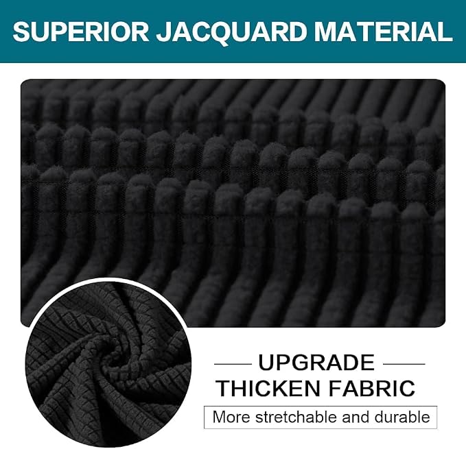 Turquoize 4 Piece Sofa Covers for 3 Cushion Couch Sofa Slipcover Soft Couch Cover for Dogs Washable Furniture Cover with 3 Individual Large Cushion Covers Feature Fabric (Large Sofa, Black) - Image 3