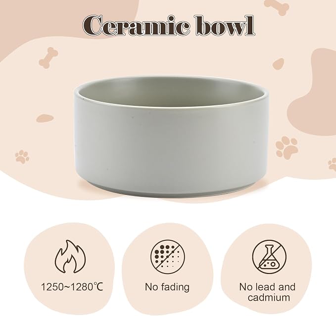 SPUNKYJUNKY Raised Ceramic Dog Bowls Set with Non-Slip Acacia Wood Stand for Medium Sized Dog(42.27 OZ, Gray) - Image 4