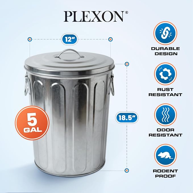 Plexon 5 Gallon Small Metal Trash Can with Lid Outdoor Galvanized Bucket with Lid 5 Gal Fireplace Ash Bucket for Wood Stove Storage Can for Dog Food Bird Seed Storage Container 6 Pack - Image 8