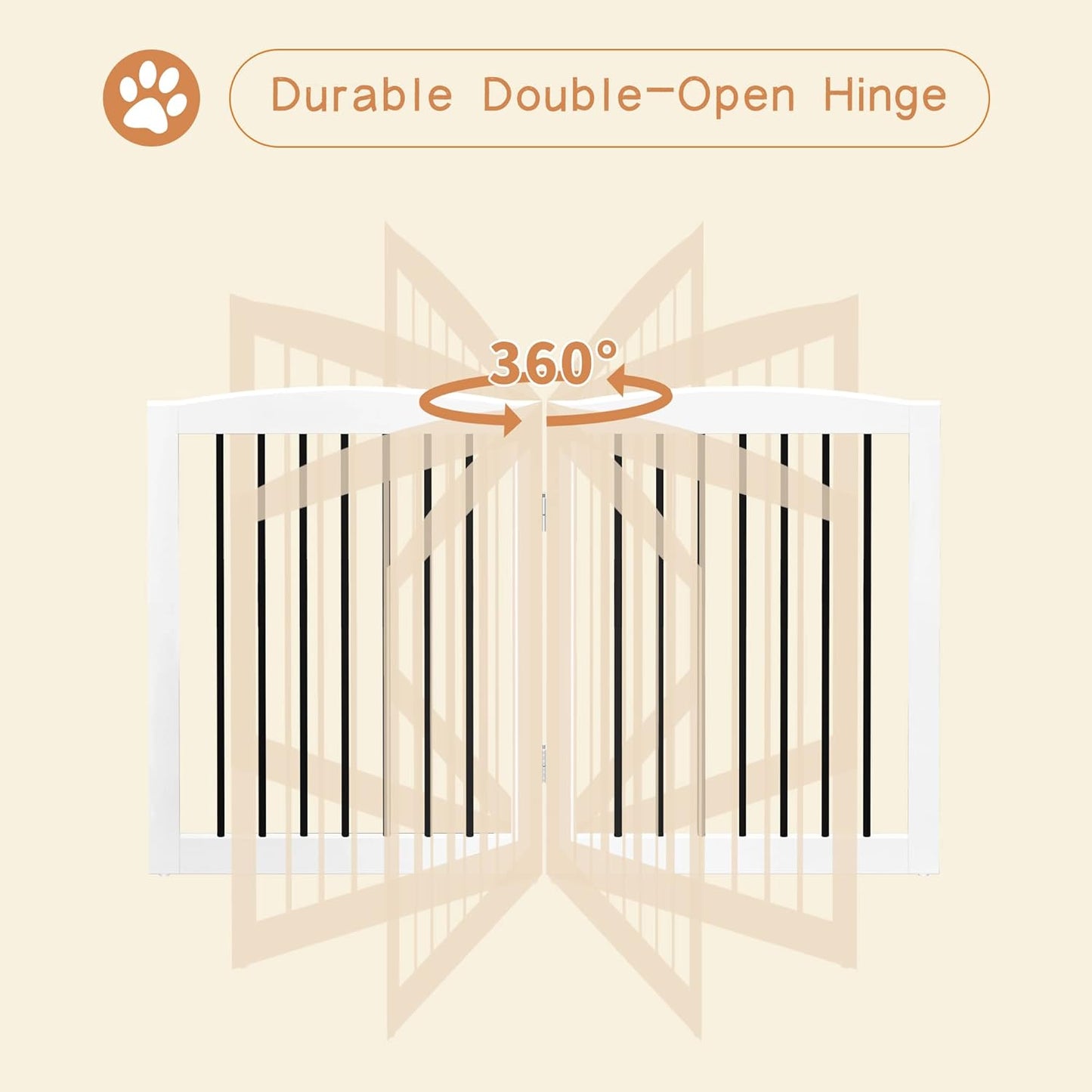 Freestanding Wooden Pet Gate for House, Foldable Indoor Dog Gate for Doorways, Stairs - 24" Height, 3 Panels, White