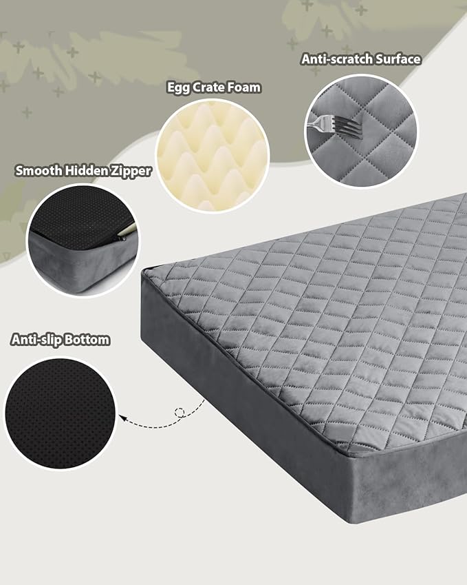 NUPIDA Orthopedic Dog Beds for Extra Large Dogs Waterproof Pet Mattress with Removable Washable Cover and Non-Slip Bottom, Quilting Bed for Crate, 47x29 Inch, Dark Gray - Image 4