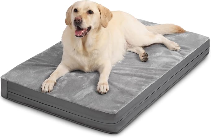 Waterproof Outdoor Dog Bed Large Sized, Washable Crate Pad 35" Orthopedic | Reversible Faux Leather & Flannel, Durable Removable Cover, Pet Bed Foam, Anti-Slip Bottom,Kennel Pad 35"x22" Gray by Loveforfurrykids