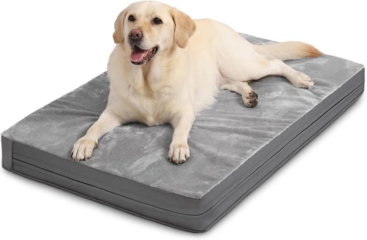 Waterproof Outdoor Dog Bed Large Sized, Washable Crate Pad 35" Orthopedic | Reversible Faux Leather & Flannel, Durable Removable Cover, Pet Bed Foam, Anti-Slip Bottom,Kennel Pad 35"x22" Gray by Loveforfurrykids