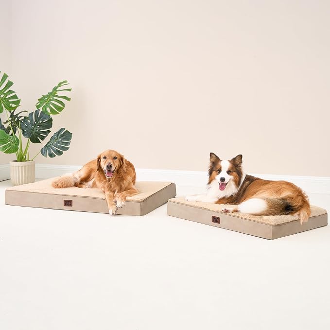 EHEYCIGA Orthopedic Dog Bed Large with Removable Washable Cover, 44IN Khaki | Egg Crate Foam Support, Durable Oxford fabric, Non-Slip Bottom, Machine Washable, Soft Waterproof Plush Pet Bed Mat For Crate - Image 6