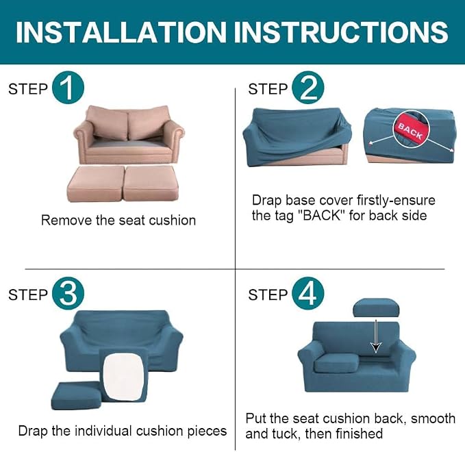 Turquoize 3 Piece Sofa Covers for 2 Cushion Couch Sofa Slipcover Soft Couch Cover for Dogs-Washable Sofa Furniture Covers with 2 Individual Cushion Covers, Thick Fabric (2 Cushion Sofa, Dusty Blue) - Image 6