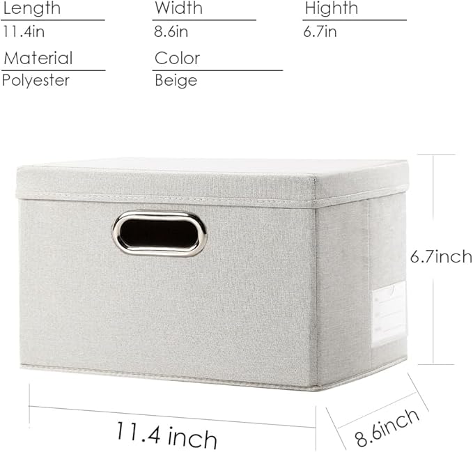 PRANDOM Storage Bins with Lids [3-Pack] Linen Fabric Foldable Storage Boxes Organizer Containers Baskets Cube with Cover for Bedroom Closet Office Beige（11.4X8.6X6.7 - Image 2