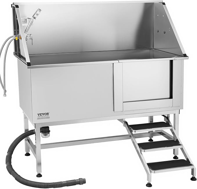 VEVOR Stainless Steel Dog Washing Station, 62 inch Pet Grooming Tub w/Stairs, PE Water Filter Board, Faucet & Showerhead & Soap Holder Dog Bathtub for Large & Medium & Small Pets (Right Door) - Image 11