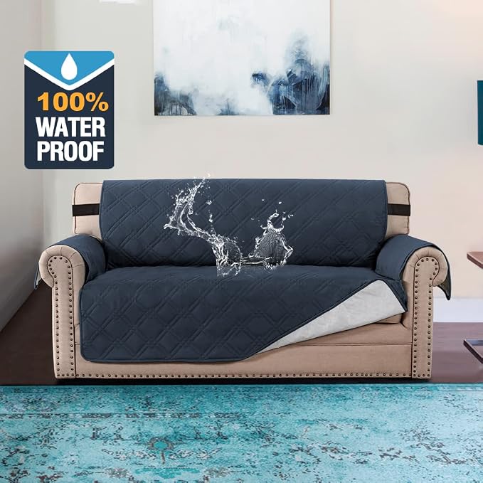 H.VERSAILTEX 100% Waterproof Sofa Slipcover Washable Loveseat Cover for 2 Cushion Cover Non-Slip Furniture Protector with Silicone Backing Couch Cover for Pets (Oversized Loveseat, Navy) - Image 2