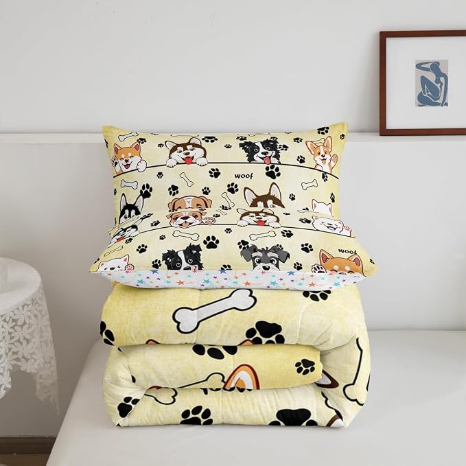 Manfei Kawaii Dog Puppy Comforter Set Queen Size,Likable Paw Print Down Alternative Adults Room Decor,Lovable Dog Pet Animals Ultra Soft Microfiber Inner Fill 3Pcs Bedding - Image 5