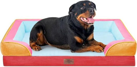 Comfort Expression Orthopedic Dog Bed for Extra Large Dogs with Bolster | Waterproof Dog Couch Bed with Washable Cover & Non-Slip Bottom, Supportive Egg Crate Foam XL Pet Bed, 45x35 Inch by ComfortExpression