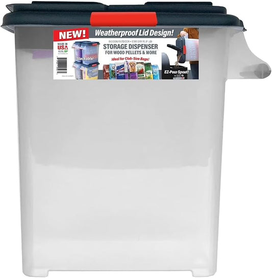 BEN & JANE 40lb Pellet Storage Dispenser - Made in USA, BPA-Free Food Safe Container for Dog & Cat Food, Birdseed, Charcoal & Potting Soil - Weatherproof Stackable Bin with Pour Spout & Locking Lid by BEN+%26+JANE
