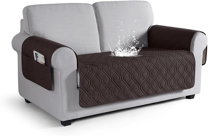 VANSOFY Waterproof Loveseat Couch Cover for Pets, Chocolate, 47.2" | Non-Slip, Washable, Utility Pockets, Pet Friendly, Furniture Protector Slipcover for 2 Cushion Couch by VANSOFYFURNITURECOVERS