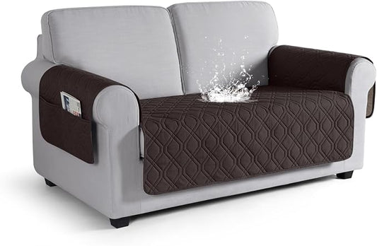 VANSOFY Waterproof Loveseat Couch Cover for Pets, Chocolate, 47.2" | Non-Slip, Washable, Utility Pockets, Pet Friendly, Furniture Protector Slipcover for 2 Cushion Couch by VANSOFYFURNITURECOVERS
