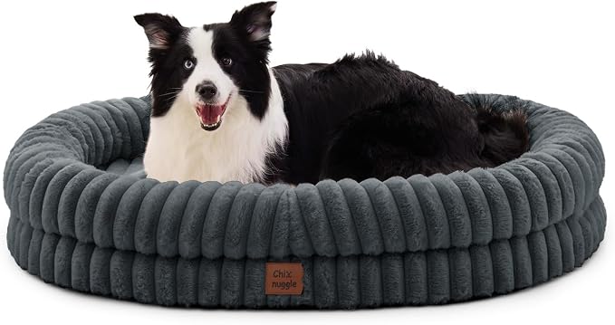 ChiXnuggle Orthopedic Dog Bed, Washable Cover, Faux Fur Bolster Pet Couch | waterproof,egg crate foam,non-slip bottom,for extra large dogs,dark grey,41*30*7,dog sofa by SnuggleUpPawsDown