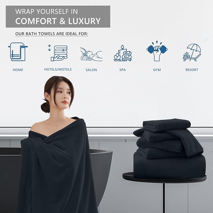 Extra Large Bath Sheet 4 Piece (35"x70")-Ultra Soft Oversized Bath Towel,Bath Sheet Set for Bathroom Hotel,Plush Highly Absorbent Quick Dry Shower Towel Set for Adults,Bath Towel Set Black - Image 5