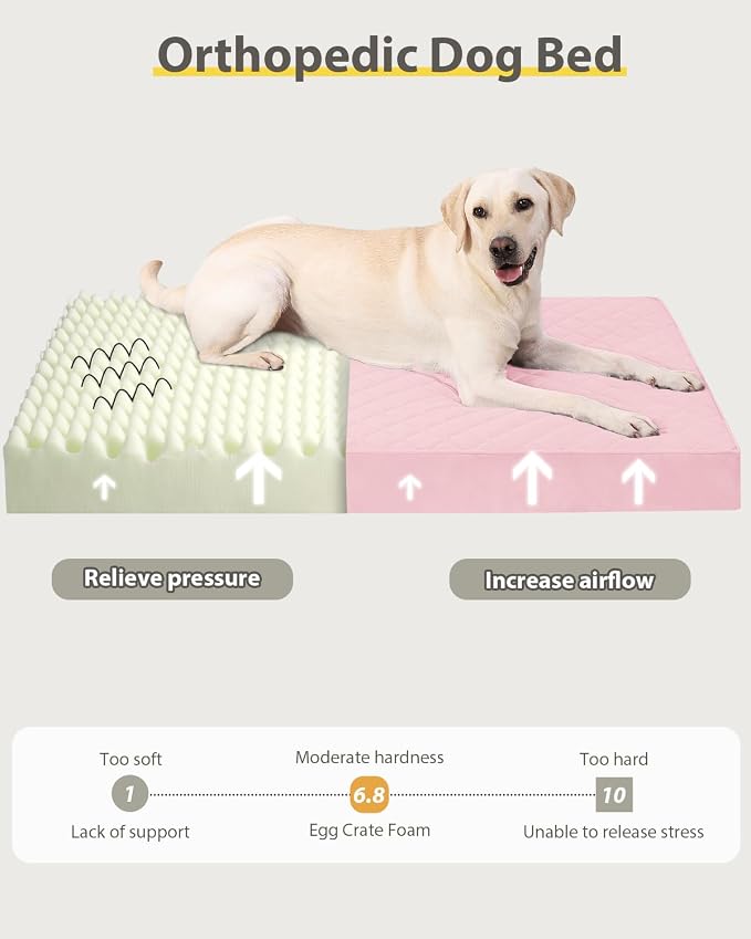 NUPIDA Orthopedic XL Dog Beds Large Sized Dog Waterproof Pet Kennel Pad with Removable Washable Cover and Non-Slip Bottom, 41x27 Inch, Pink - Image 4