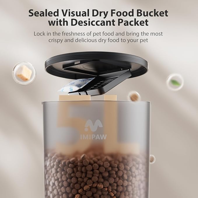 IMIPAW Automatic Cat Feeder, 5L Pet Dry Food Dispenser with Timed Programmable Portion Control, Dual Power Backup, with Desiccant Bag, 1-10 Meals, Easy Set Up, 10 Meals Per Day for Cats and Puppies - Image 7