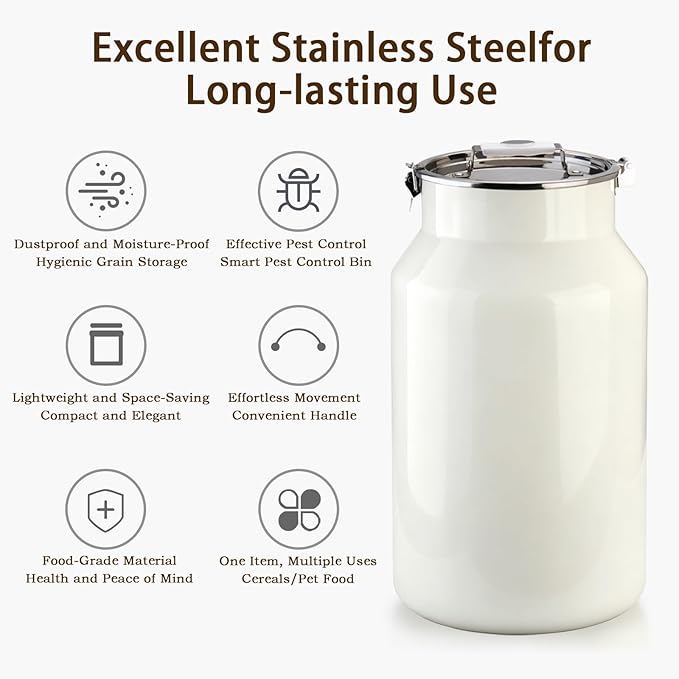 Dog-Cat Food Storage Container 40 lb/38 Qt, Large Stainless Steel Pet Food Bin with Airtight Lid & Scoop Included, Durable 304 Metal Storage for Dogs & Cats - Image 6