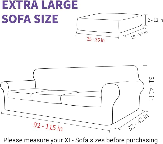 ZNSAYOTX Oversized Velvet Couch Cover 4 Piece (92"-115") Stretch Sofa Covers for 3 Cushion Couch Thick Soft XL-Slipcover with Non Slip Strap, Dog Pet Friendly Nice Furniture Protector (Dark Coffee) - Image 6