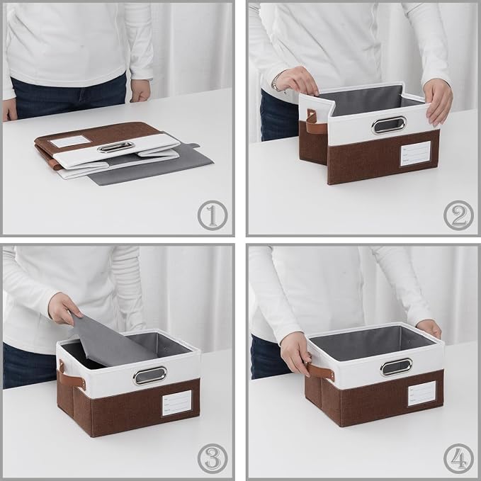 PRANDOM Foldable Storage Bins with Handles [3-Pack] Fabric Collapsible Storage Boxes Baskets Cubes Containers with Handles for Closet Living Room Bedroom (Brown & White 11.5x8.5x6.7'') - Image 5