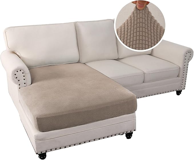 H.VERSAILTEX Sectional Couch Covers 1 Piece Chaise Slipcover L Shape Separate Cushion Couch Cover for Both Left/Right Sectional Couch (Seat Only: 1 Chaises, Sand) - Image 2