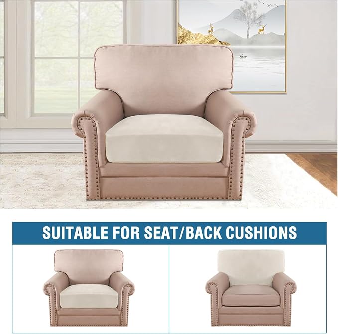 H.VERSAILTEX Velvet Stretch Couch Cushion Cover Plush Cushion Slipcover for Chair Cushion Furniture Protector Seat Cushion Sofa Cover (1 Piece Armchair Cushion Covers, Porcelain White) - Image 3