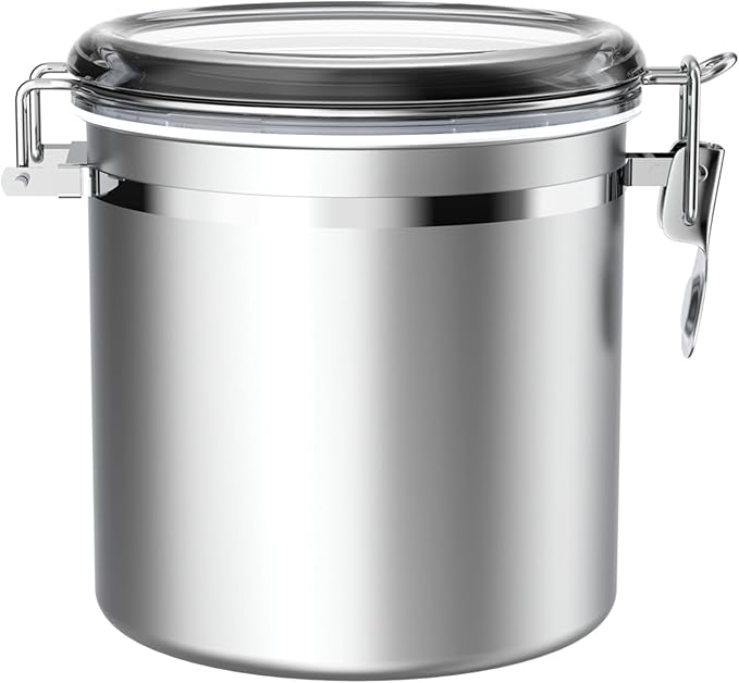 ENLOY 165oz Stainless Steel Airtight Canister for Kitchen, Large Flour Coffee Bean Tea Cereal Sugar Cookie Metal Food Storage Canisters with Clear Lid and Sturdy Locking Clamp (7.7 * 7.7 * 8.4in) by ENLOY
