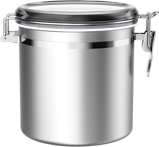 ENLOY 165oz Stainless Steel Airtight Canister for Kitchen, Large Flour Coffee Bean Tea Cereal Sugar Cookie Metal Food Storage Canisters with Clear Lid and Sturdy Locking Clamp (7.7 * 7.7 * 8.4in) by ENLOY