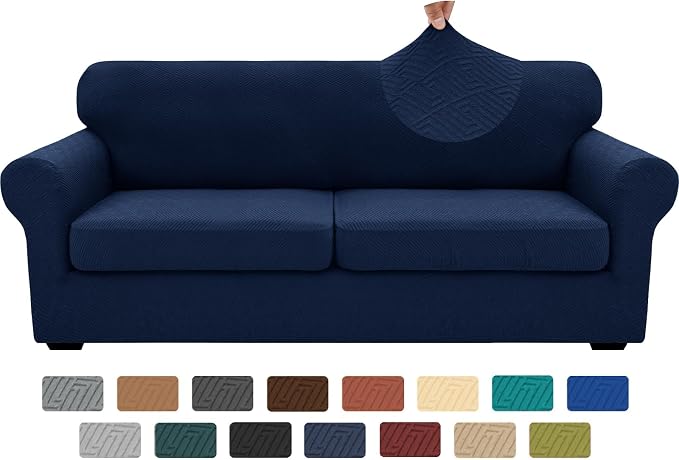 XINEAGE 2026 New 3 Pieces Couch Covers for 2 Extra Large Cushion Sofa Super Stretch Sofa Cover for 2 Large Seat Universal Loveseat Slip Cover for Living Room (Navy Blue), 71"-91"(2 Cushions) by XINEAGE