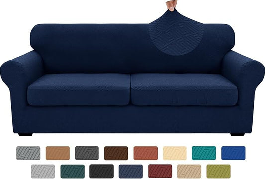 XINEAGE 2026 New 3 Pieces Couch Covers for 2 Extra Large Cushion Sofa Super Stretch Sofa Cover for 2 Large Seat Universal Loveseat Slip Cover for Living Room (Navy Blue), 71"-91"(2 Cushions) by XINEAGE