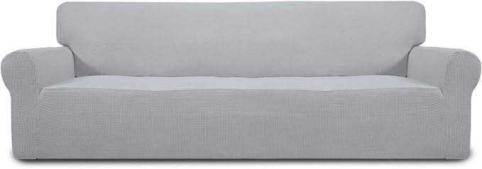 Easy-Going Stretch 4 Seater Oversized Sofa Couch Cover Silver Gray | 1-Piece Extra X-large Sofa Cover Furniture Protector Couch Soft with Bottom for Kids, Spandex Jacquard by Easy-Going