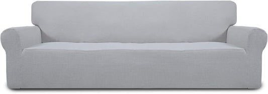 Easy-Going Stretch 4 Seater Oversized Sofa Couch Cover Silver Gray | 1-Piece Extra X-large Sofa Cover Furniture Protector Couch Soft with Bottom for Kids, Spandex Jacquard by Easy-Going
