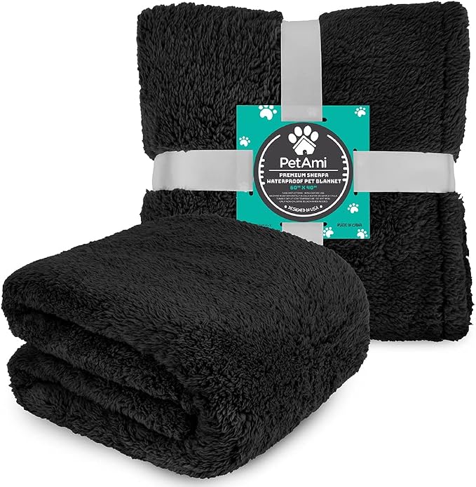 PetAmi Fluffy Waterproof Dog Blanket for Couch and Bed, Reversible Sherpa Pet Throw, Pee Proof Furniture Protector Sofa Cover, Washable Cat Blanket for Medium Large Dogs and Cats (Black, 40x60) - Image 7