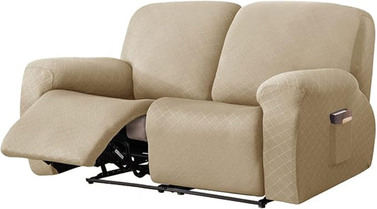 vctops Diamond Recliner Loveseat Slipcover 6-Pieces Stretch Dual Recliner Sofa Covers for 2 Seat Dual Reclining Loveseat Couch Soft Solid Furniture Protector (Light Coffee,2 Seat) by vctops