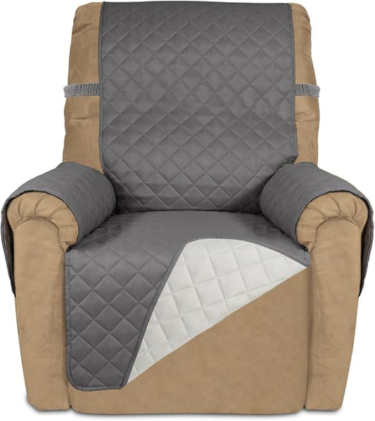 PureFit Reversible Recliner Chair Covers Couch Covers for Dogs, 19 in | Gray/Ivory, Water Resistant Couch Protector, Washable Pet Couch Cover with Non Slip and Elastic Straps For Kids by PureFit