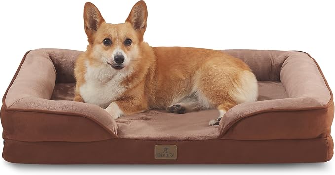 Bedfolks Orthopedic Dog Bed, Waterproof Dog Sofa Bed for Large Dogs, Egg Foam Pet Couch Bed with Removable Washable Cover and Nonslip Bottom, Brown by Bedfolks