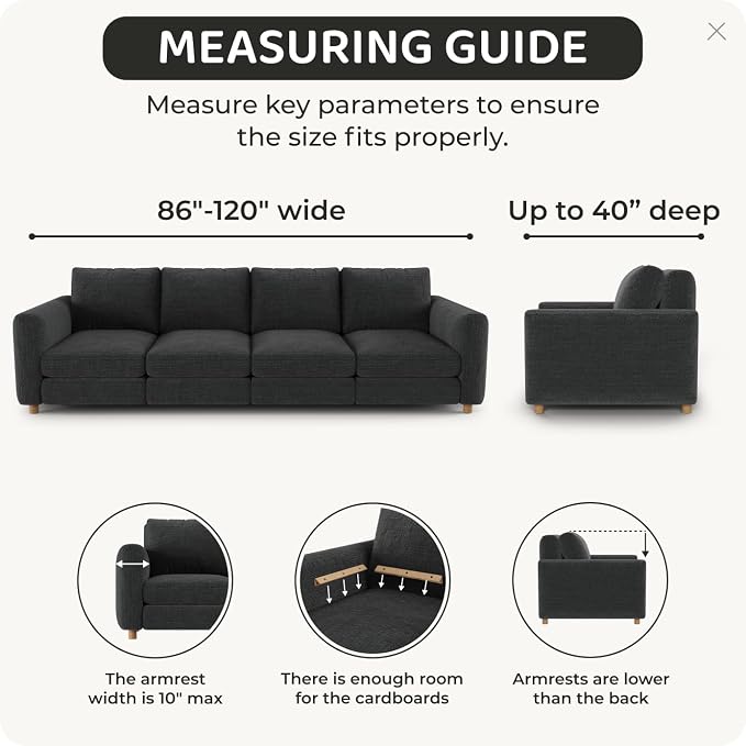 PAULTO BY GA.I.CO. Stretch Sofa Slipcovers – Soft Elastic Fabric Couch Cover for Armchair Loveseat 3-Seater & 4-Seater Sofa Cover – Non-Slip Furniture Protector Washable - Cream (86"-120" Wide) - Image 4