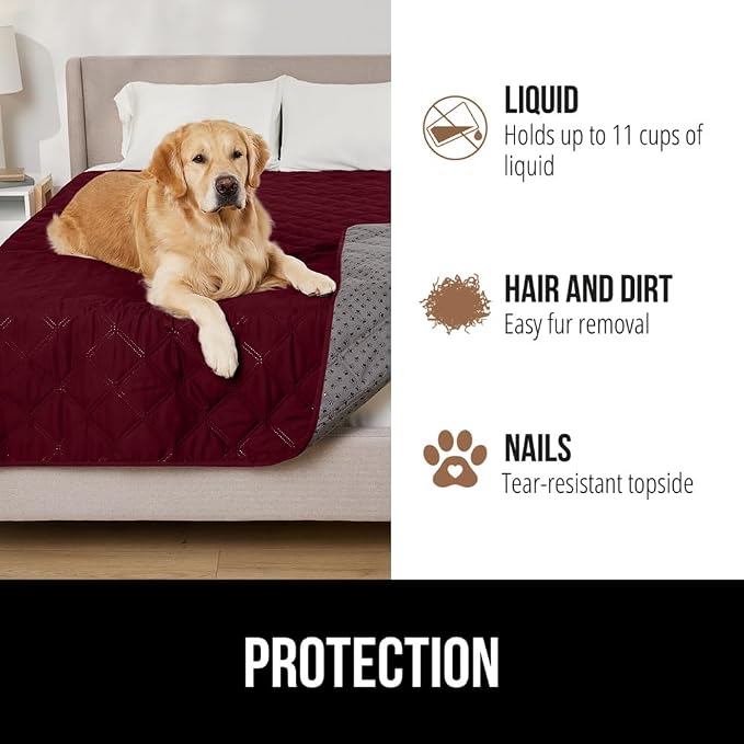 GORILLA GRIP® Waterproof Dog Blanket, Leakproof Couch Cover for Dogs, Silicone Grip Backing, Protects Sofa, Sectional, Bed, Crate, Car & RV, Tear-Resistant Washable Senior Pet Blanket, 50x40, Burgandy - Image 5