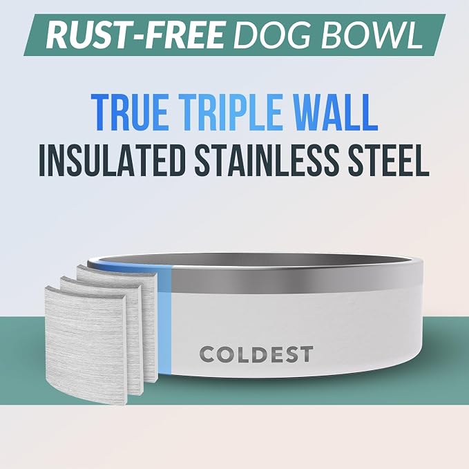 Coldest Dog Bowl - Anti Rust Metal, Non Slip, 3 Layers Insulated Stainless Steel Dog Bowls - Spill Proof & Heavy Duty - Water Bowl for Dogs, Cats & Pets, Dish Washer Safe (42 oz, Epic White) - Image 3