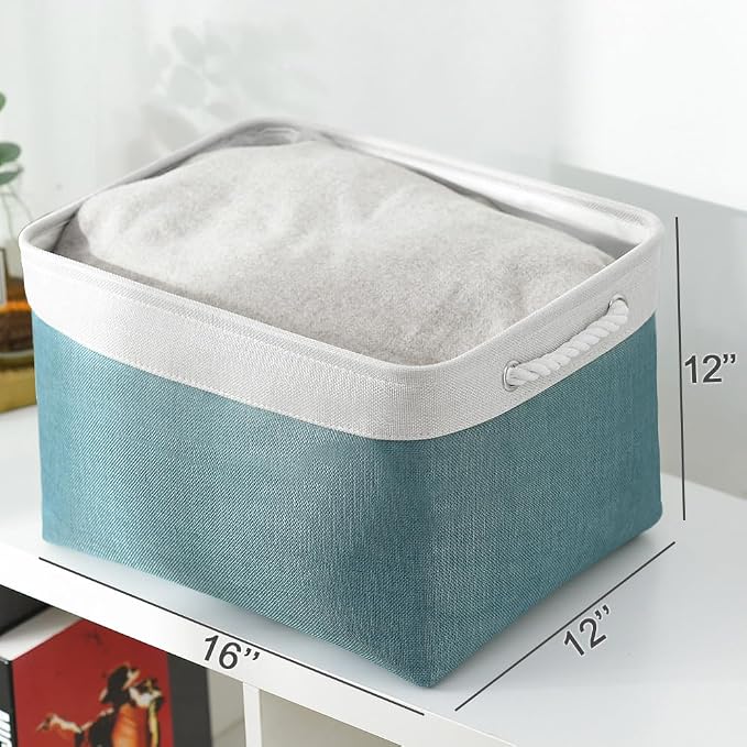 TcaFmac Organization and Storage Basket for Organizing - 16x12x12 inch Large 2 Pack Fabric Storage Cubes, Collapsible Storage Bins for Shelves Box Closet Cloth Home Toy Books Kids (White & Green) - Image 5
