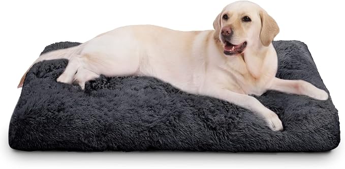 Extra Large Dog Bed Crate Pad 42", Washable XL Plush Pet Mat Dark Grey | Machine Washable, Anti-Slip Bottom, Kennel Pad 41*27", Ultra Soft Cozy Sleeping, Easy to Care, 85 lbs by Loveforfurrykids