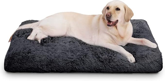 Large Dog Bed Crate Pad 36", Washable Plush Pet Mat Sleeping Dark Grey | Ultra Soft Cozy, Anti-Slip Bottom, Machine Washable, Kennel Pad 35*22", Easy to Care, 55lbs by Loveforfurrykids