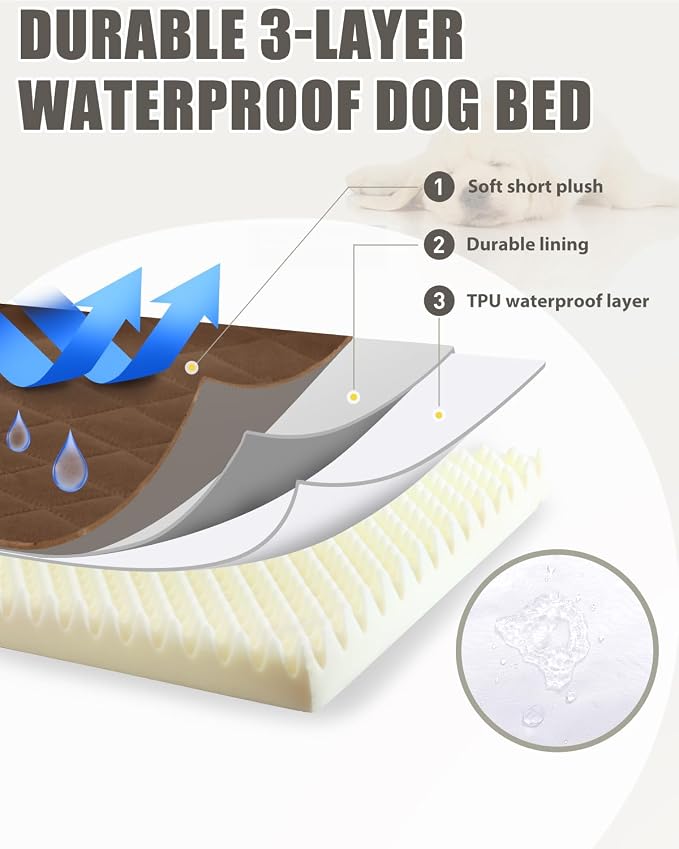 NUPIDA Orthopedic Dog Beds for Extra Large Dogs Waterproof with Removable Washable Cover and Non-Slip Bottom, Quilting Dog Mattress for Crate, 47x29 Inch, Brown - Image 5