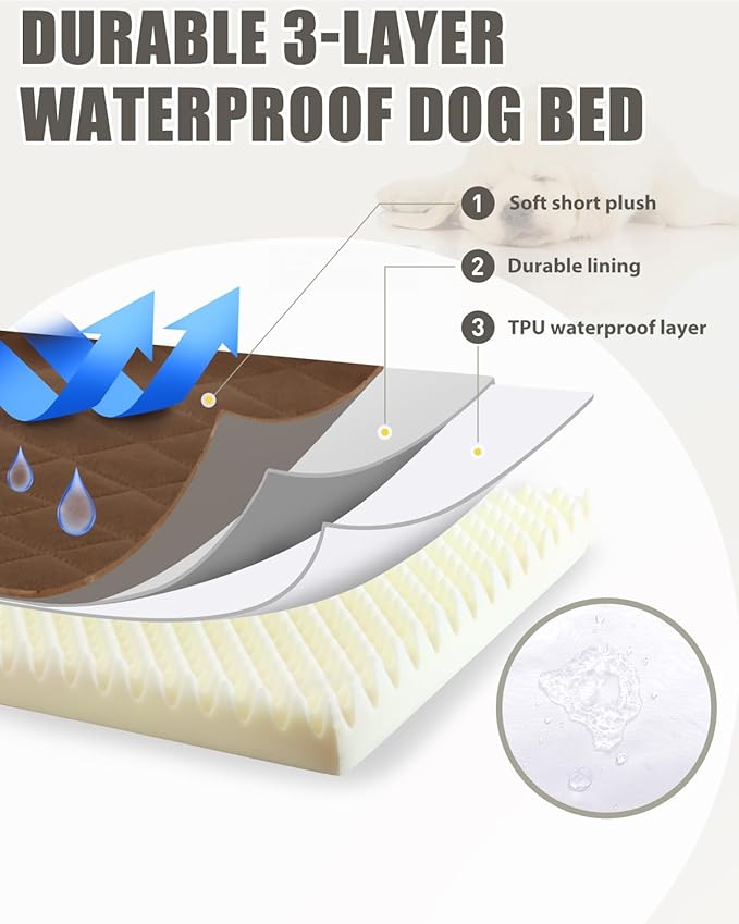 NUPIDA Orthopedic XL Dog Beds Large Sized Waterproof with Removable Washable Cover and Non-Slip Bottom, Quilting Dog Bed for Crate, 41x27 Inch, Brown - Image 3